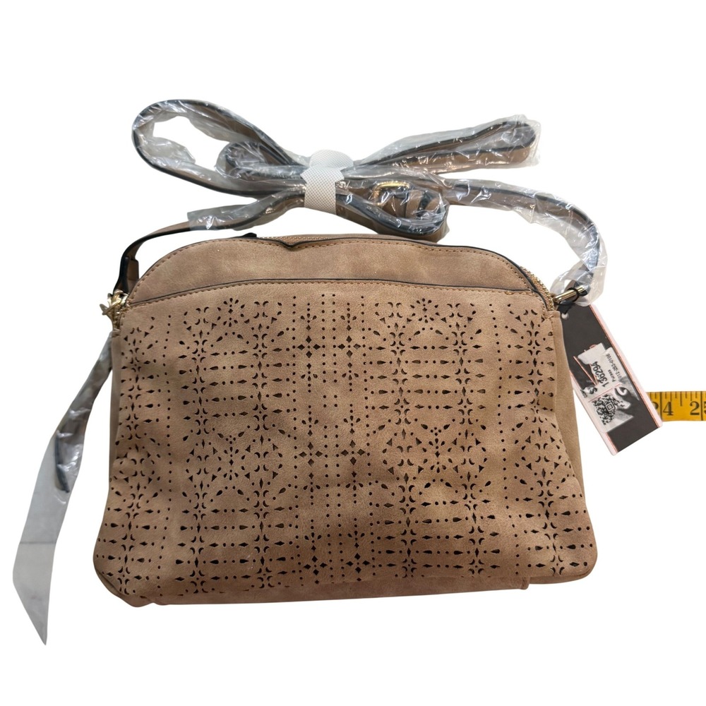 Crossbody Bag Women S Tan Faux Suede Laser Cut Boho Adjustable Strap Earrthy